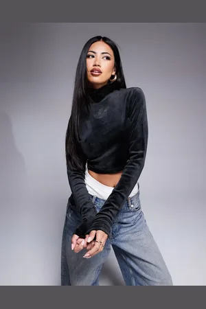 adidas Long sleeve high neck top with diamante trefoil