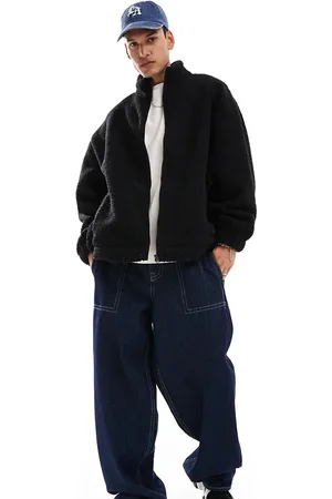 COLLUSION Borg zip through funnel neck sweat top in black