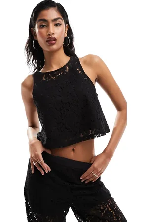 Object Cropped lace racer neck top co-ord in