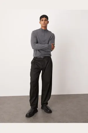 MANGO Regular fit quarter zip wool sweatshirt in