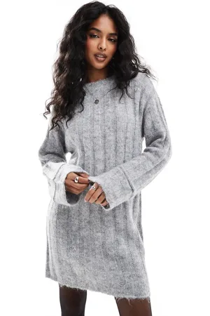 Pieces® Knitted mini dress with wide sleeves in medium melange