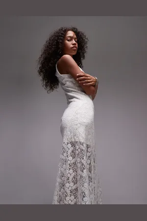 MANGO Lace hem midi dress in