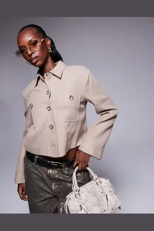 River Island Tailored linen overshirt in beige