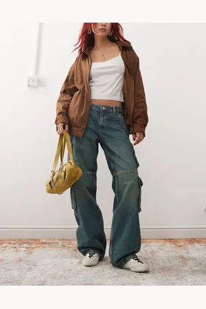 Dr Denim Hill relaxed fit low waist wide leg jeans with cargo pockets in stream mid greenish blue tint wash