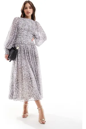 ASOS Shirred bodice tie up back midi dress in leopard print