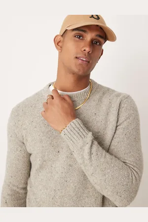 MANGO Knitted round neck jumper in beige