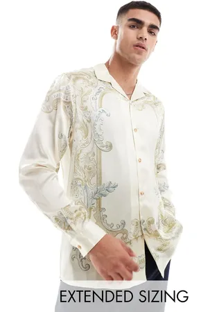 ASOS Relaxed revere shirt with ornate print in cream