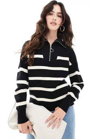 VERO MODA Zip through jumper in with cream stripes