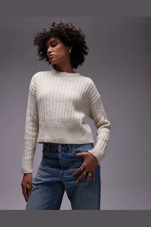MANGO Chunky ribbed round neck jumper in oatmeal