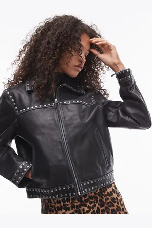 MANGO Studded leather jacket in