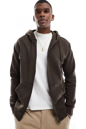 JACK & JONES Oversized zip through hoodie in chocolate