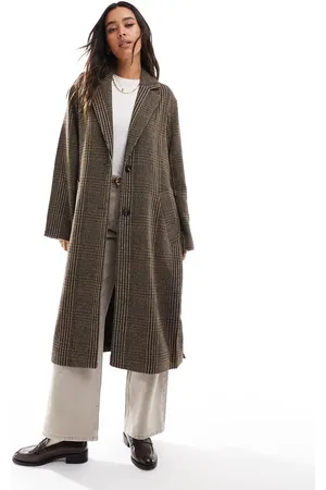 ONLY Longline belt check coat in brown