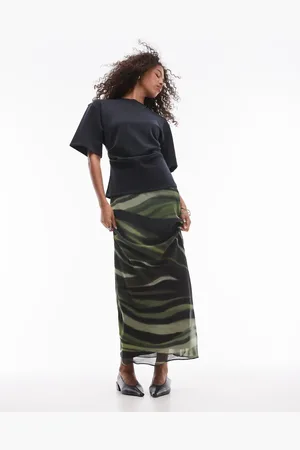 MANGO Mixed print mesh maxi skirt in
