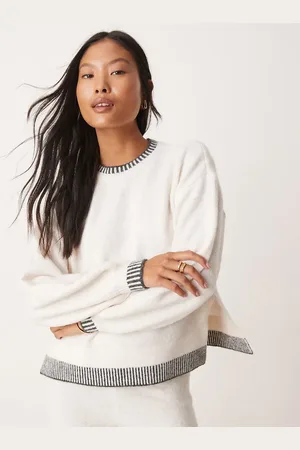 VILA Knitted oversized jumper co-ord with contrast stitch in cream