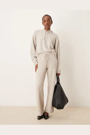 JDY Knitted trouser co-ord in cream