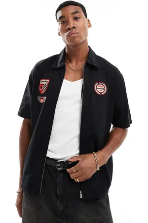 Bershka Zip through badged shirt in