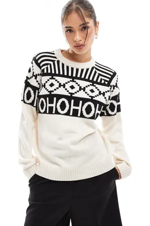 Brave Soul Christmas jumper with jacquard detail in cream