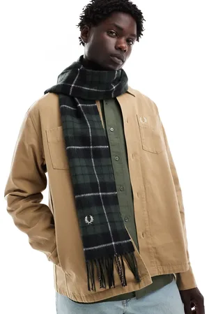 Fred Perry Tartan check scarf in green and blue