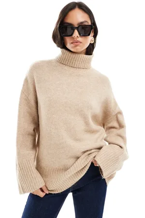 JJXX Oversized roll neck textured knitted jumper in cream