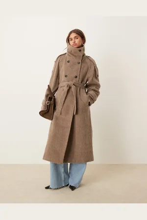 ASOS Brushed funnel neck trench coat in mushroom