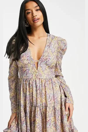 Missguided Puff sleeve ditsy mini dress in