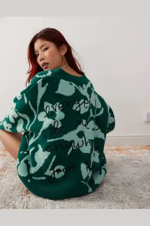 Monki Knitted oversized cardigan in bold floral jacquard with 