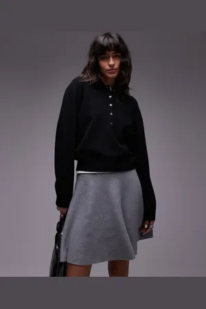 ARKET Wool knitted sweater with deep placket polo collar in