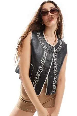 Free People Faux leather embroidered vest top in