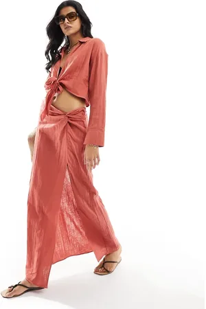 ASOS Cheesecloth side knot maxi skirt co-ord in terracotta