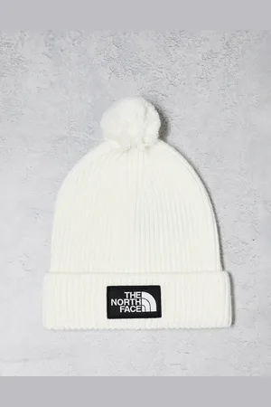 The North Face Logo Patch bobble hat in off
