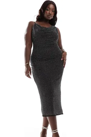 ASOS ASOS DESIGN Curve hotfix cowl neck pencil midi dress in