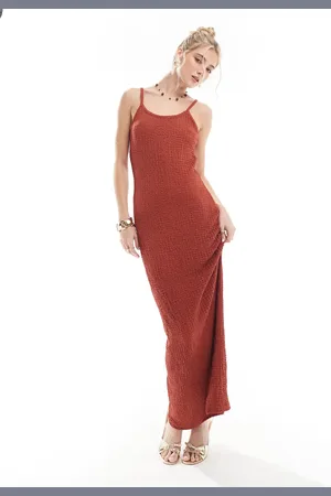 ONLY Textured maxi cami dress in rust red