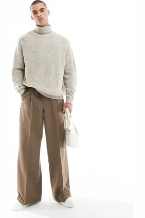 ASOS Oversized knitted fisherman rib roll neck jumper in oatmeal twist