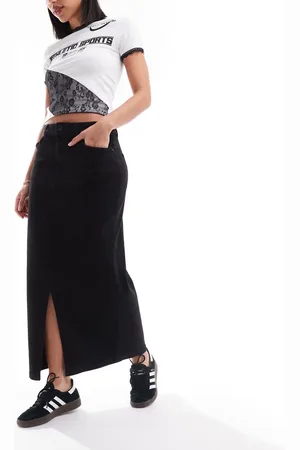Noisy May Front split denim maxi skirt in