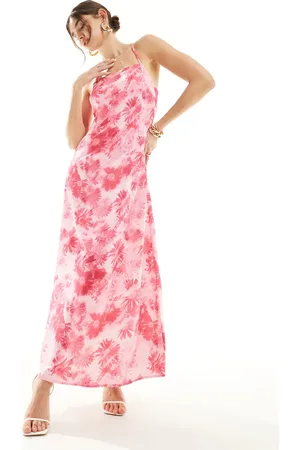 VERO MODA Satin square neck maxi slip dress in daisy print