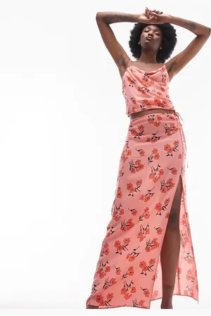 Topshop Co-ord cherry blossom split maxi skirt in