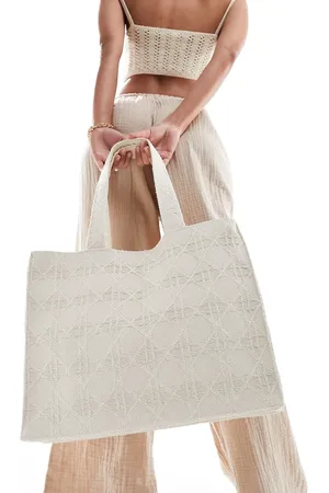 South Beach Woven textured shoulder tote bag in cream