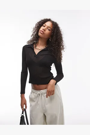 Topshop Sheer polo long sleeve in