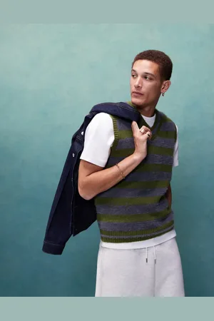 ASOS Fluffy knitted stripe vest in khaki