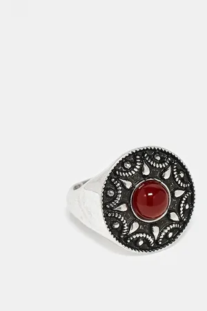 Reclaimed Unisex western ring with faux red stone