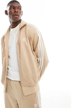 adidas Firebird track jacket with funnel neck in beige