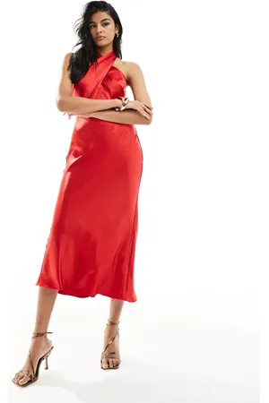 Style Cheat Twist neck satin maxi dress in