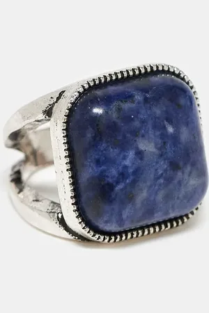 Reclaimed Unisex square cut ring with semi precious blue stone