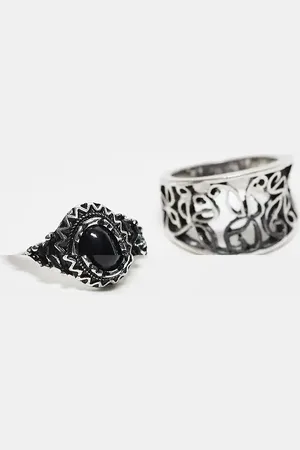 Reclaimed Unisex ring 2 pack with faux stone in