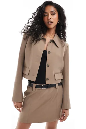 ASOS Crop retro collar jacket in tan