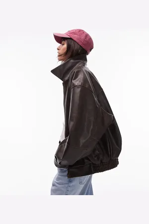 Topshop Faux leather oversized bomber jacket in