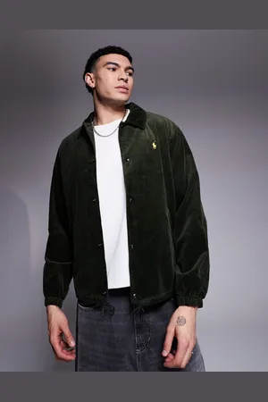 Ralph Lauren Icon logo lined cord coach jacket in olive