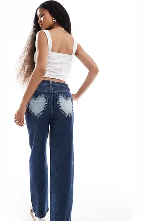 Miss Selfridge Heart pocket straight leg jean in indigo wash