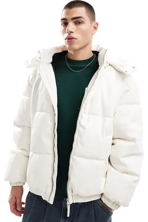 Bershka Detachable hooded faux leather puffer in