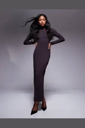 ASOS Supersoft long sleeve scarf detail midaxi dress in chocolate